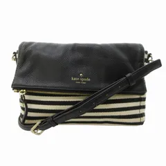 ケイトスペード KATE SPADE ショルダーバッグ ボーダー 切替 レザー 黒 白 ブラック ホワイト 0707