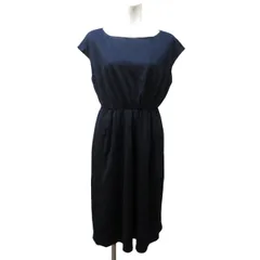 アナトリエ ANATELIER 美品 ワンピース ひざ丈 ボートネック ノースリーブ ギャザー 紺 ネイビー 38 約M ■MET1