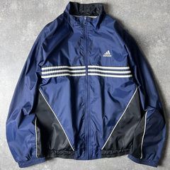 古着90s adidasナイロンジャケットネイビーバックロゴドローコードK484 