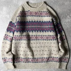 80s USA製 黒タグ Eddie Bauer 総柄 ウール ニット セーター M / 80年代 アメリカ製 ビンテージ エディーバウアー ノルディック