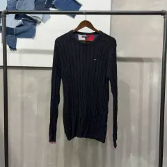 (100) トミーヒルフィガー カジュアル 刺繍 ブラック ケーブル ケーブル編み ニット