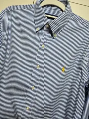 ポロ ラルフローレン メンズ ブルー ストライプ シャツ (Mサイズ)