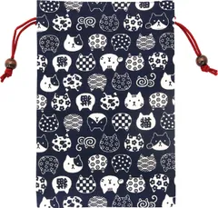 日本製 御朱印帳 京佑 巾着 袋 ケース 入れ ご朱印帳 にゃんこもん 猫 紺 18×26.5cm