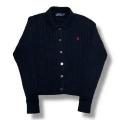 ポロ ラルフローレン レディース ネイビー ケーブル カラ カーディガン