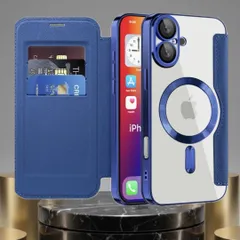 iPhone 17 ケース 手帳型 ネイビーブルー MagSafe対応 カード収納 レザー調