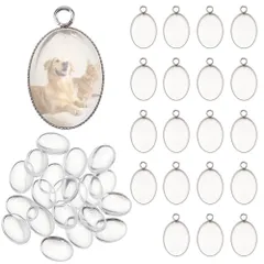 ジュエリー用 チベット風 クリア 手芸用品 ペンダント イヤリング 台座 飾り レジン カメオ台 ミール皿 アクセサリーパーツ ガラスカボション 透明 トレイ 手作り 304ステンレス鋼 23x14x1mm 約20組 ステンレス鋼色 PandaHall PH