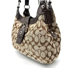 【美品】COACH Y2K beige signature canvas  brown leather belt shoulder bag unisex コーチ ショルダーバッグ