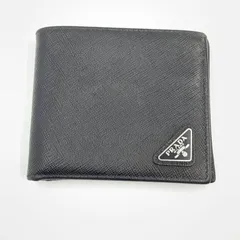 【中古】PRADA SAFFIANO TRIANG 2MO738 QHH 二つ折り財布 ブラック ※内側汚れ プラダ[24]