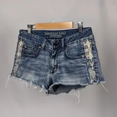 アメリカンイーグル　デニムショートパンツ　刺繍デザイン　カットオフ　US8（L相当）