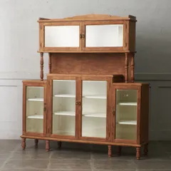 アンティーク ガラス キャビネット 洋家具 ストリップド 加工 飾り棚 ブックケース サイドボード 洋館 クラシック 年代物 日本 77929