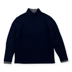 PAPAS PLUS パパス プラス レイヤード風 デザイン ハイネック ウールニットセーター サイズ M /ネイビー×グレー/メンズ/日本製のサムネイル