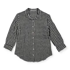 麻100% Mademoiselle NON NON マドモアゼルノンノン ギンガムチェック 七分袖 リネン シャツ サイズ 38 M /ホワイト×ブラック