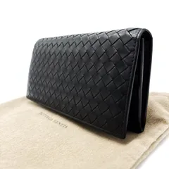 【良品】Bottega Veneta ボッテガヴェネタ イントレチャート 長財布 小銭入れ カード お札 レザー 革 ユニセックス 男女兼用 ブラック 黒色
