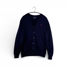 (XL) ポロラルフローレン キッズ/ウィメンズ コットン Vネック カーディガン ネイビー