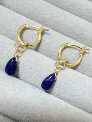 2way アフガニスタン産ラピスラズリAA++ ペアシェイプ フープピアス（ブルー）