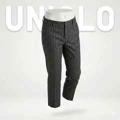 ユニクロ ストライプパンツ レディース M ブラック ホワイト テーパード きれいめ ビジネスカジュアル オフィス 通勤 黒 白 レーヨン ポリエステル 美品 春夏秋冬 #45-5