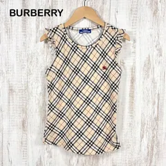 美品 BURBERRY BLUE LABEL バーバリーブルーレーベル 定番カラー ベージュ ノバチェック ホースロゴ刺繍 フリル ストレッチ ノースリーブ カットソー レディース トップス y2k 平成ギャル