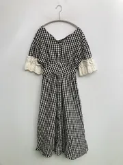 dazzlin ダズリン ワンピース F ブラック コットン チェック柄 レース リボン ロング・マキシ丈 半袖