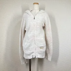 【ジェラートピケ】ルームウェア　パーカー　白　アイボリー　F　フリー　パジャマ ボーダー　タオル地　羽織　フルジップ Y2K　gelato pique　フェアリーグランジ　森ガール　フリル　