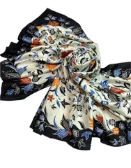 【極上の肌触り】シルク 100% 大判スカーフ バティック柄 オリエンタルデザイン