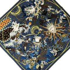 HERMES(エルメス) スカーフ美品  カレ90 ネイビー×マルチ Le SACRE des SAISONS