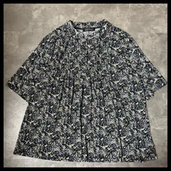 4L 花柄ブラウス ネイビー 半袖 大きいサイズ 体型カバー ゆったり