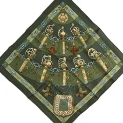 HERMES(エルメス) スカーフ新品同様  プチカレ ダークグリーン×カーキ×マルチ Cliquetis