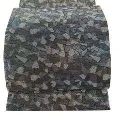【美品】 袋帯 秀品 幾何学 箔 銀色 六通 正絹 【中古】