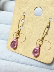 K18メッキ　ピンクトパーズ ドロップピアス（ブラジル産・宝石質AAA−）