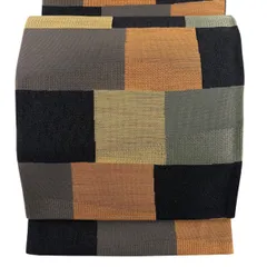 【美品】 袋帯 秀品 幾何学模様 銀通し 黒 六通 正絹 【中古】