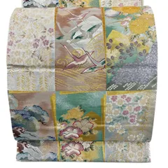 袋帯 秀品 関西仕立て 鳥 草花 箔 金糸 銀色 六通 正絹 【中古】