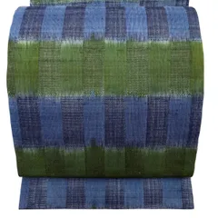 開き名古屋帯 秀品 夏帯 幾何学 刺繍 青 正絹 【中古】