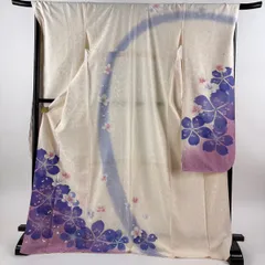 【美品】 振袖 身丈175.5cm 裄丈69.5cm L 袷 桜 花びら ぼかし クリーム 正絹 名品 【中古】