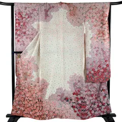 【美品】 振袖 身丈160cm 裄丈66cm M 袷 岩田専太郎 落款 梅 金糸 金彩 ピンク 正絹 名品 【中古】