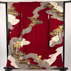 豪華古典 振袖 正絹 金彩 赤 緑 生成り金彩刺繍吉祥文様 成人式 - メルカリ