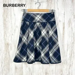 BURBERRY BLUE LABEL バーバリーブルーレーベル チェック ウール ひざ丈 フレアスカート ブルー