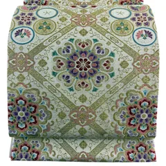 【美品】 袋帯 名品 格天井 華文 金糸 箔 ベージュ 六通 正絹 【中古】