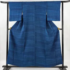 【美品】 小紋 身丈157cm 裄丈62cm S 袷 幾何学 藍色 正絹 秀品 【中古】
