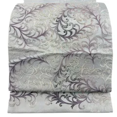 袋帯 名品 和田光正 落款 唐草 銀彩 ラメ 銀色 お太鼓柄 正絹 【中古】