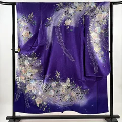 振袖 身丈153.5cm 裄丈62.5cm S 袷 蝶 草花 金糸 金銀彩 紫 正絹 秀品 【中古】