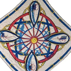 HERMES(エルメス) スカーフ美品  カレ90 ネイビー×ピンク×マルチ CHEMISE EN ROUE LIBRE/ストライプ/ベルト