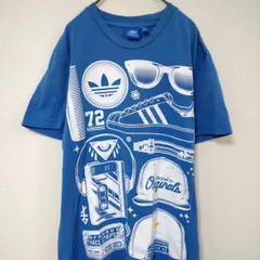 アディダス　Tシャツ　メンズL　青色系　前大プリント　綿100％　adidas