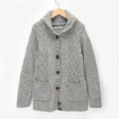 URBAN RESEARCH アーバンリサーチ ウール100% ケーブル編み ショールカラー ニット カーディガン レディース フリーサイズ ライトグレー くるみボタン WH62-22N022 _