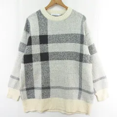 アメリカンホリック AMERICAN HOLIC オーバーサイズ ニット セーター 長袖 ストレッチ M アイボリー グレー チェック kz12782