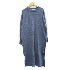 アメリカンホリック AMERICAN HOLIC ワンピース 長袖 ロング丈 ラウンドネック スリット F ブルー 青 /MS15 ■MO