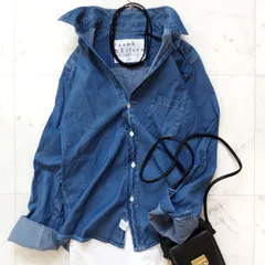 美品【フランクアンドアイリーン】 シャンブレーシャツ BARRY 長袖デニムシャツ スキッパー  SXサイズ U.S.A製