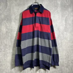 【良品】80's~90's，Eddie Bauer｜エディーバウアー，ボーダー，ラガーシャツ，長袖ポロシャツ，台湾製
