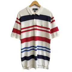 Polo Ralph Lauren ポロ ラルフローレン ポロシャツ 半袖 ボーダー ワンポイントロゴ 刺繍 白×紺×赤×青 XLサイズ No.M629