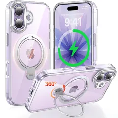 【新品】 Fadkzyxr iPhone 17 用 ケース MagSafe対応 リング360°回転スタンド機能 縦横両対応 透明 黄ばみ防止 ワイヤレス充電 いphone17 スマホケース レンズ保護 米軍規格 耐衝撃 携帯カバー アイフォン 17 ケース マ