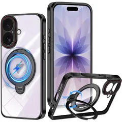 【新品】 iPhone 17 用 ケース Magsafe対応 クリア iPhone17 ケース リング 360°回転スタンド 縦横両対応 耐衝撃 アイフォン17 スマホケース ワイヤレス充電 透明 黄ばみなし 傷つけ防止 (クリア)
